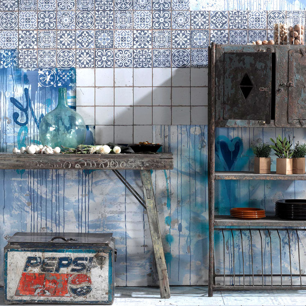 Tapestry Blue - Moroccan Ceramic Floor & Wall Tiles for Kitchens & Bathrooms - 33 x 33 cm - Ceramic