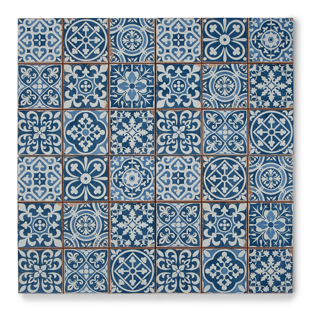 Tapestry Blue - Moroccan Ceramic Floor & Wall Tiles for Kitchens & Bathrooms - 33 x 33 cm - Ceramic