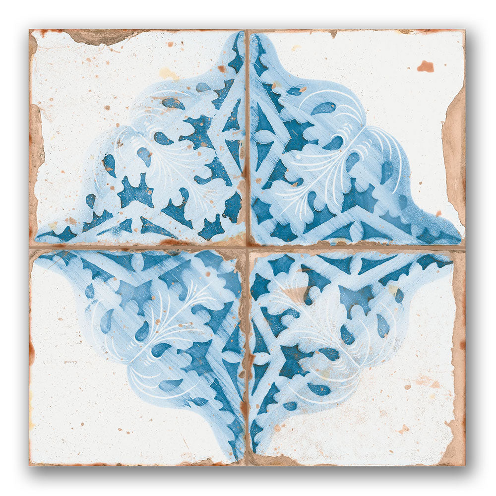 Ottoman Blue - Moroccan Patterned Floor Tiles for Kitchens and Bathroom Feature Walls - 33 x 33 cm - Ceramic