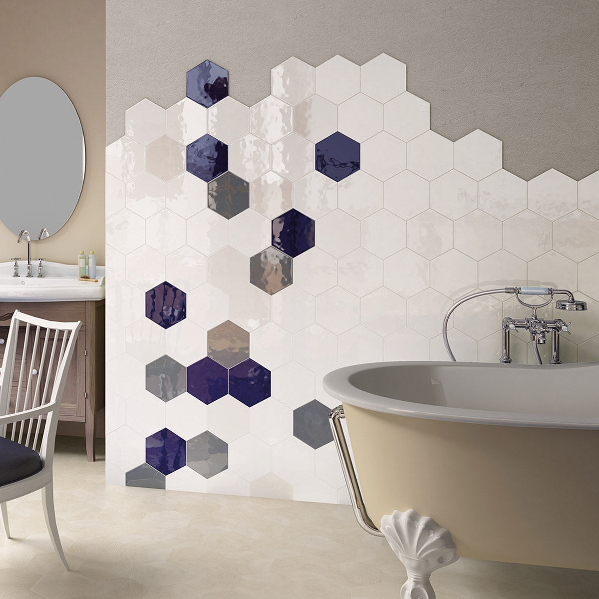 Porto White - Plain Gloss Hexagon Wall Tiles for Kitchen Splashbacks & Bathrooms - 17.6 x 20.1 cm - Ceramic