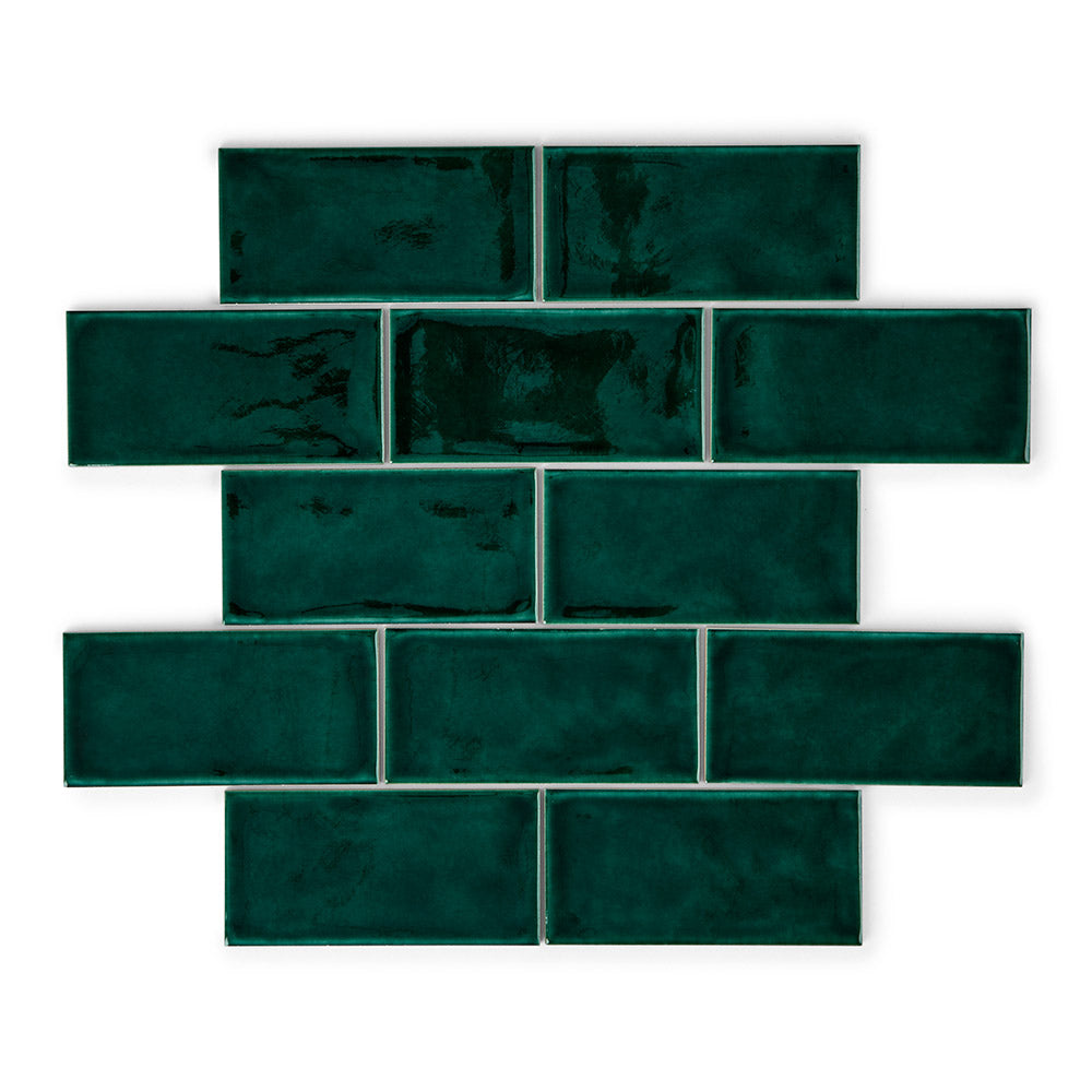 Crackle Bottle Green - Victorian Wall Tiles for Kitchen Splashbacks & Bathrooms - 7.5 x 15 cm - Ceramic