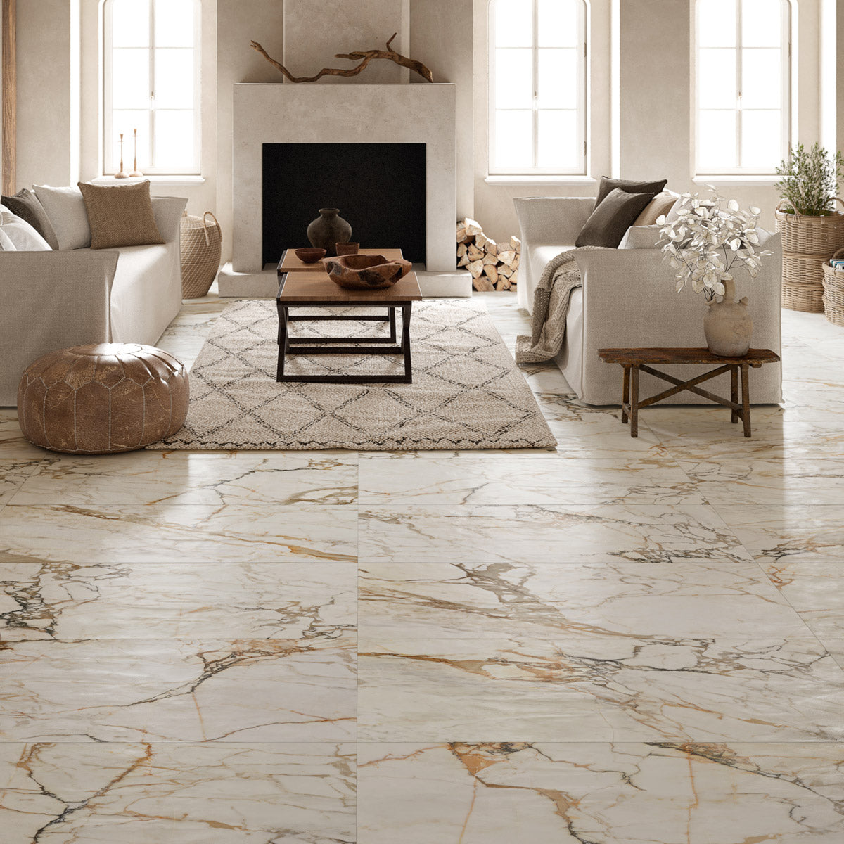 Divine Gold - XL Luxury, Calacatta Marble Effect Floor & Wall Tiles - 60 x 120 cm for Bathrooms & Kitchens, Porcelain