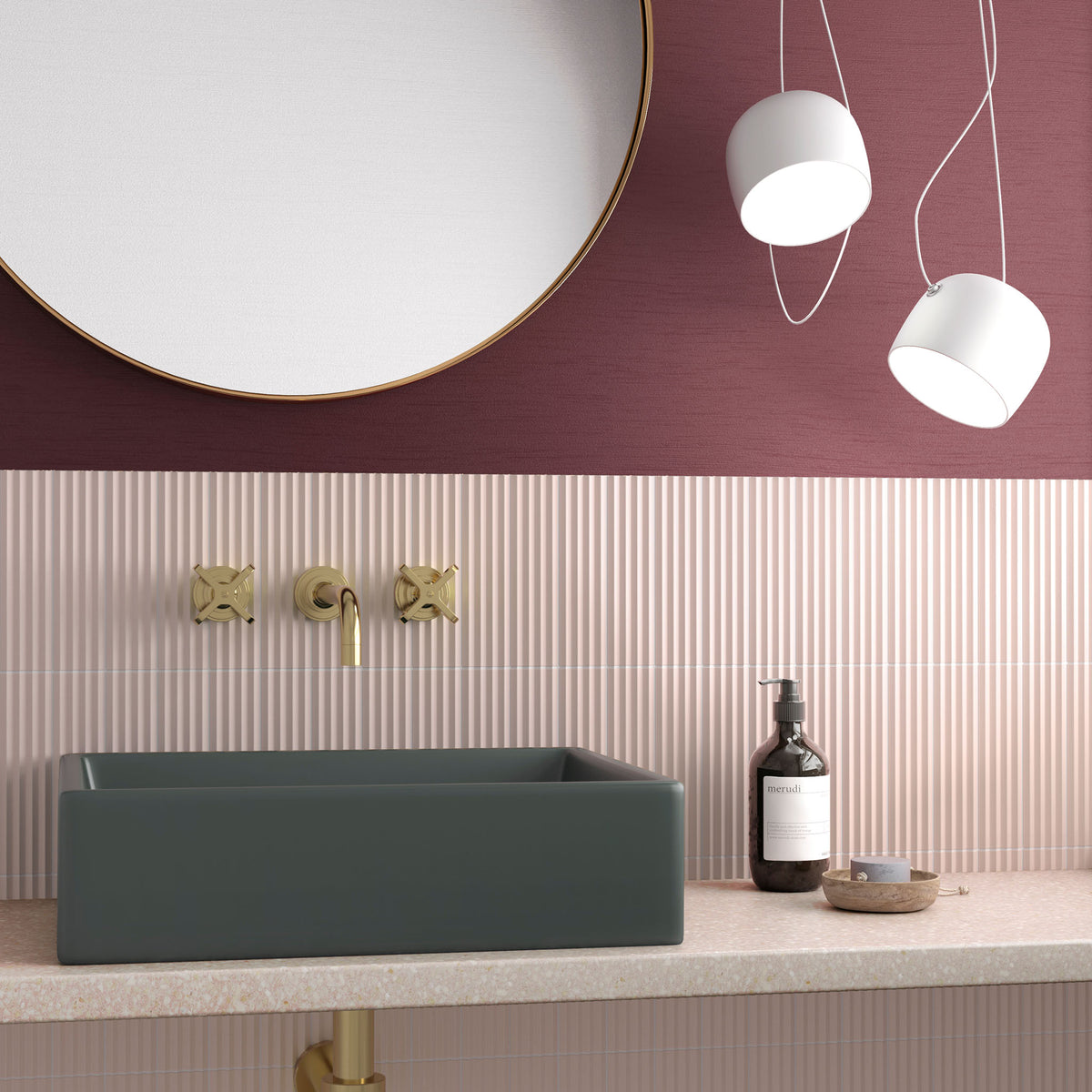 Fluted Pink Decor - Modern Feature Wall Tiles for Bathrooms & Kitchens - 5 x 20 cm - Matt Porcelain