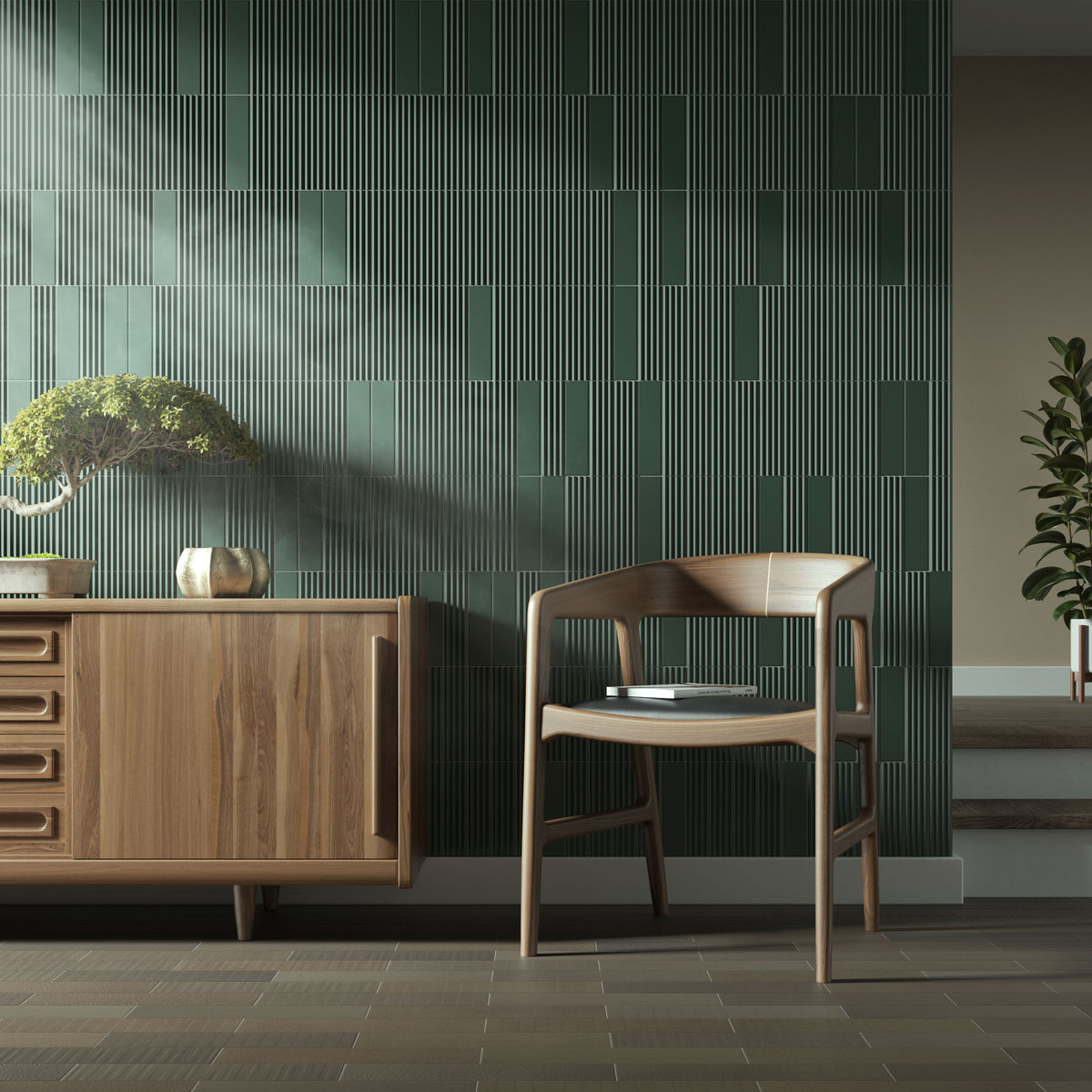 Fluted Emerald Decor - Green Modern Feature Wall Tiles for Bathrooms & Kitchens - 5 x 20 cm - Matt Porcelain