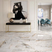 Illusion Gold - XL Polished White Carrara Marble Effect Floor Tiles - 75 x 75 cm For Bathrooms & Kitchens, Porcelain