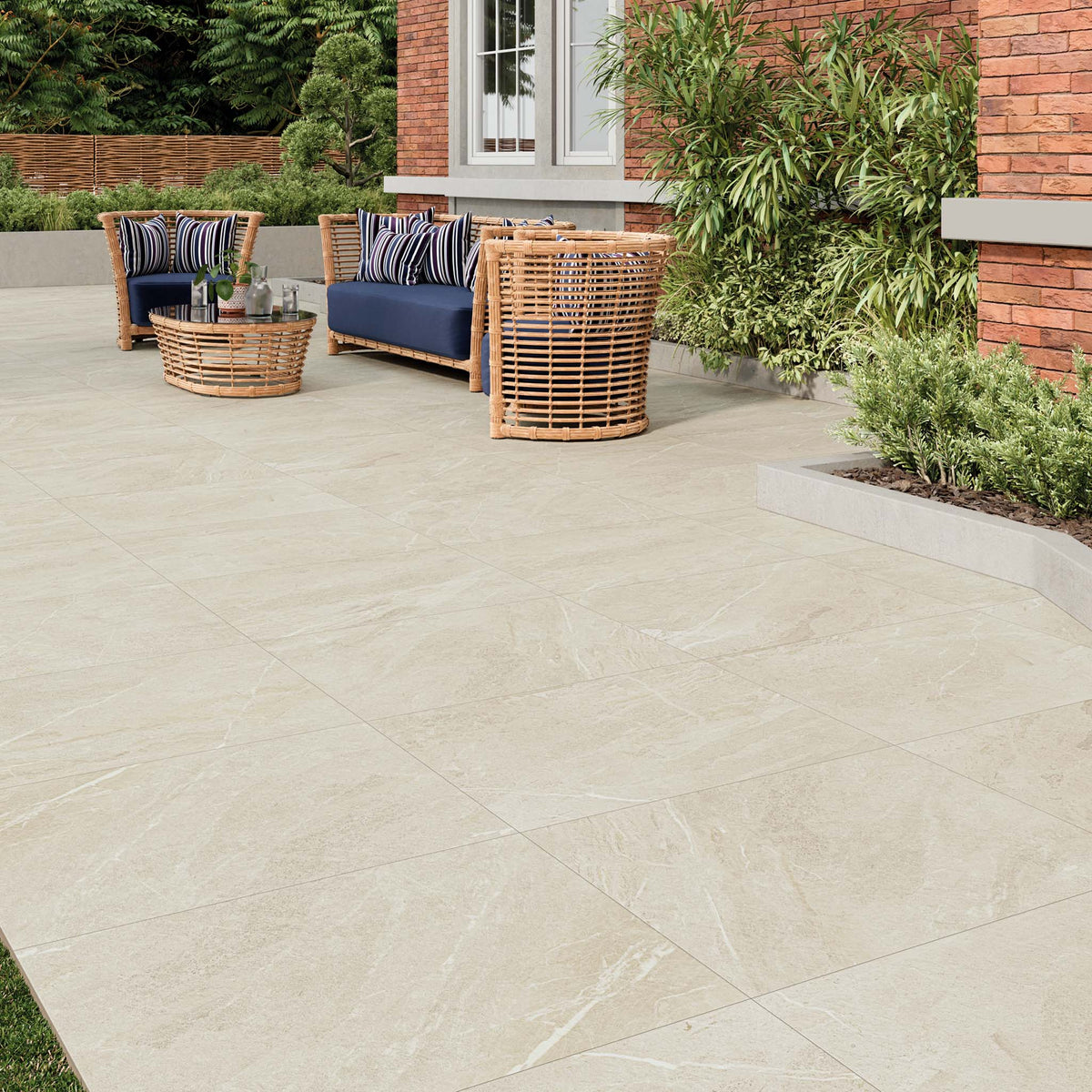 Melrose Cream 60 x 90 cm - XL Outdoor Porcelain Paving Tiles for Patios & Gardens - 20mm