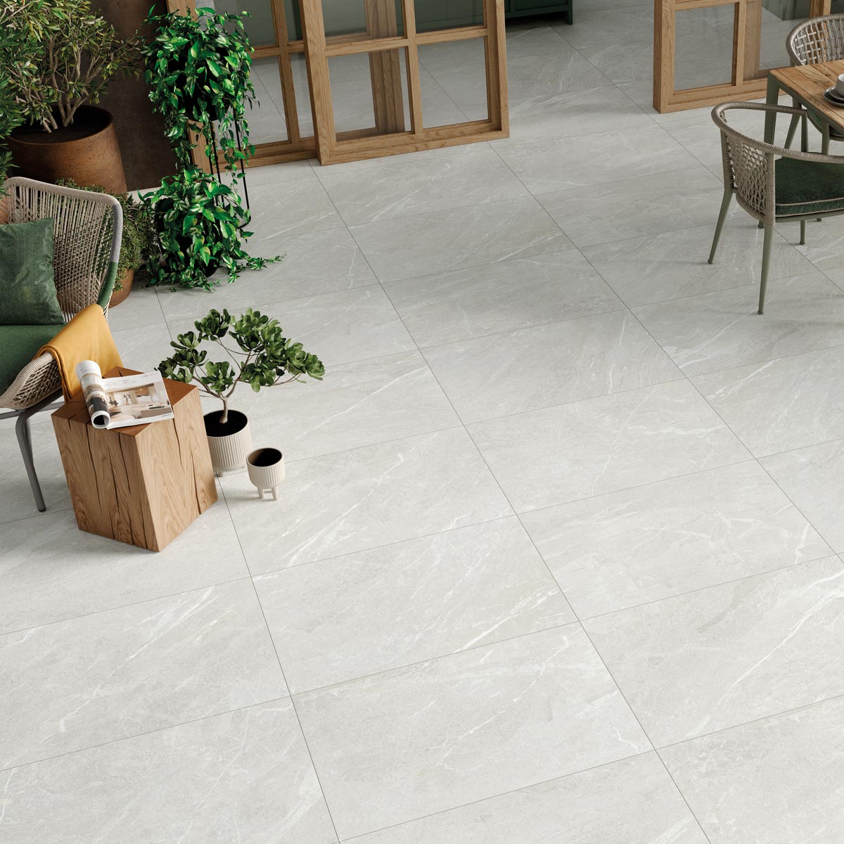 Melrose Pearl 60 x 90 cm - XL Grey Outdoor Porcelain Paving Tiles for Patios & Gardens - 20mm