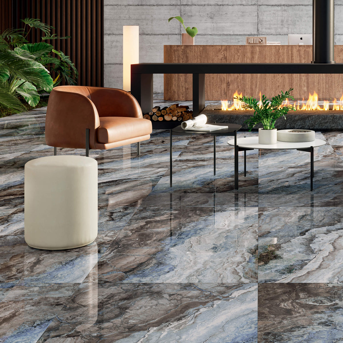 Mystique Ocean - XL Polished Marble Effect Wall & Floor Tiles - 60 x 120 cm, Porcelain