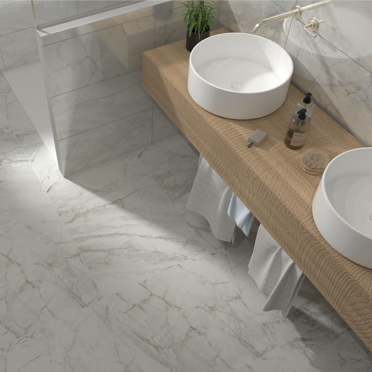 Sofia White - Matt White Marble Floor Tiles for Bathrooms & Kitchens - 60 x 60 cm, Porcelain