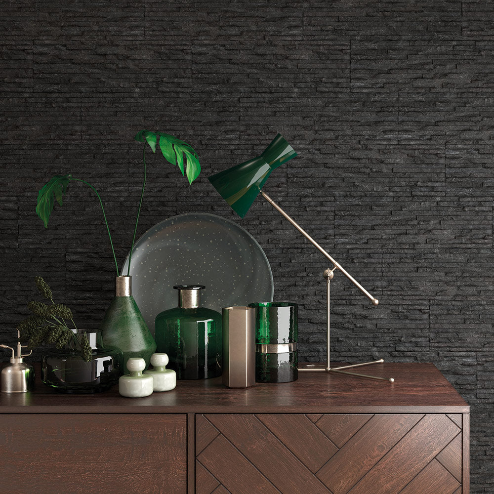 Spirit Black - Split Face Textured 3d Wall Tiles for Kitchen Splashbacks, Bathrooms Feature Walls & Fireplaces 17 x 52 cm - Porcelain