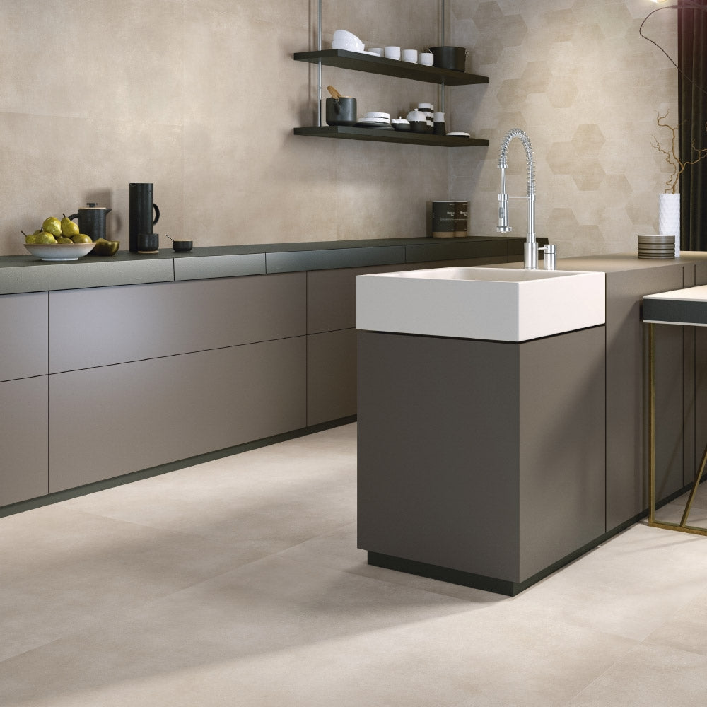 Motion Sand 30 x 60 cm - Beige Concrete Style Floor & Wall Tiles for Bathrooms & Kitchens - Porcelain