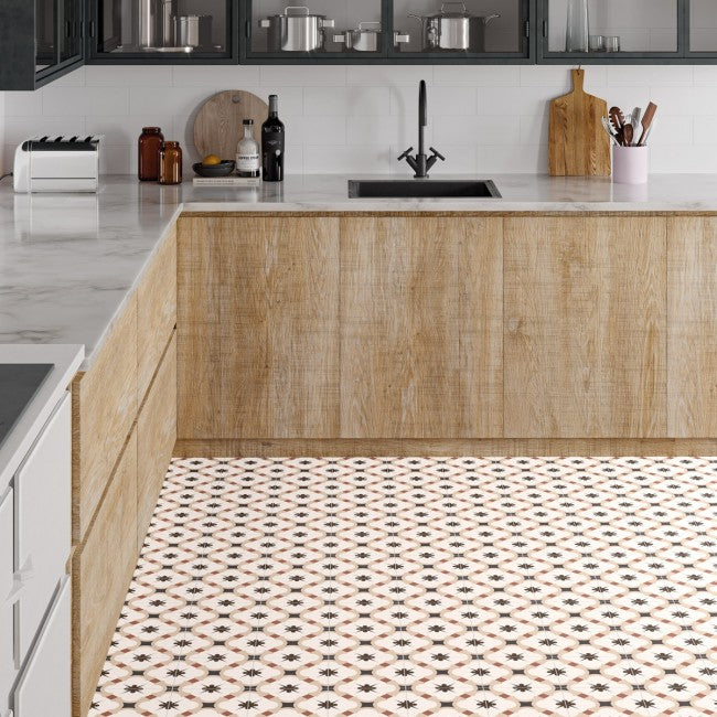 Amara Warm - Beige Victorian Patterned Wall & Floor Tiles for Bathrooms, KItchens & Hallways - 16.5 x 16.5 cm