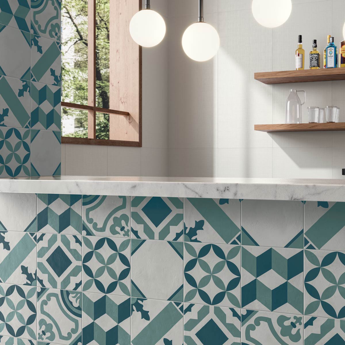 Archive Mix - Blue Encaustic Patterned Floor Tiles for Kitchens & Bathrooms - 20 x 20 cm - Porcelain