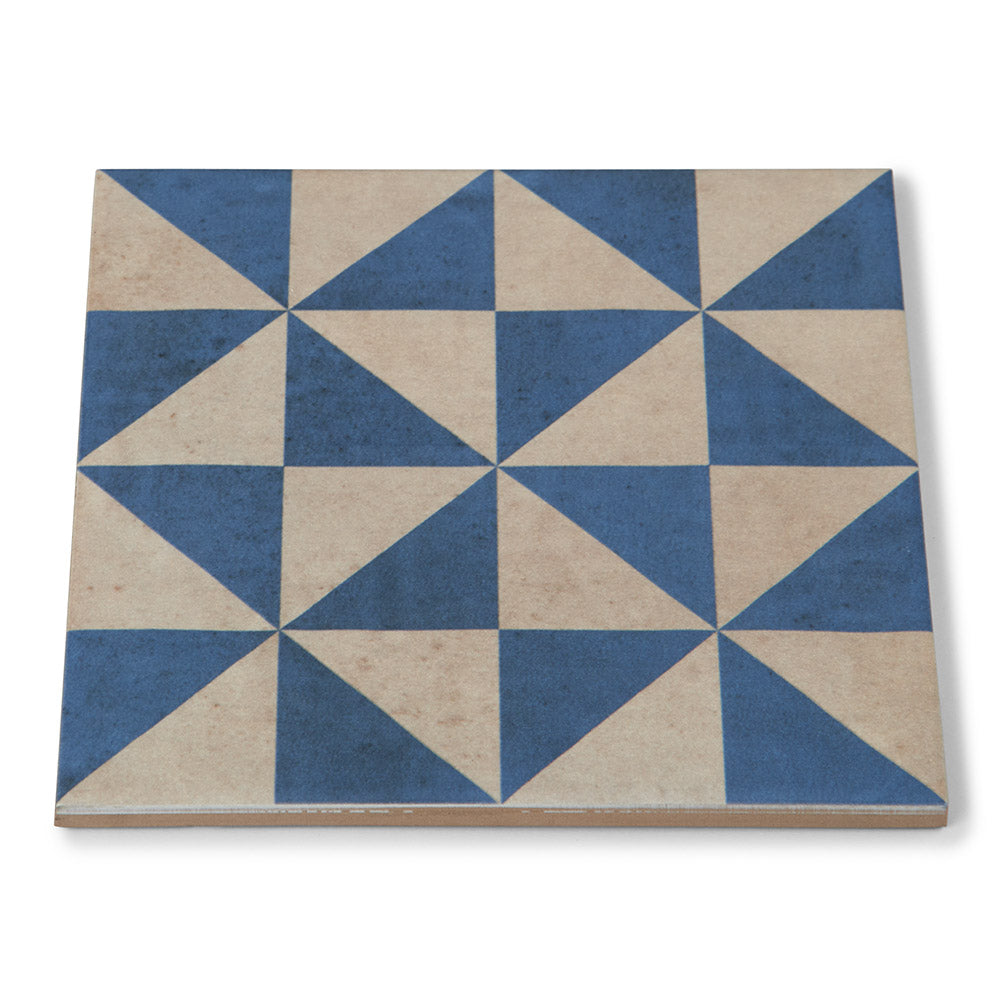 Medina Blue Triangles - Geometric Patterned Tiles for Kitchen, Hallway & Bathroom Floors - 22.5 x 22.5 cm, Porcelain