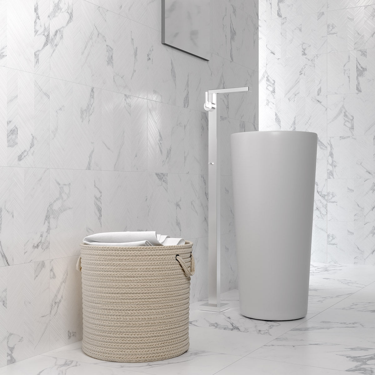 Celine White Decor - Carrara Marble Effect Bathroom Floor & Wall Tiles  - 32 x 62.5 cm, Porcelain