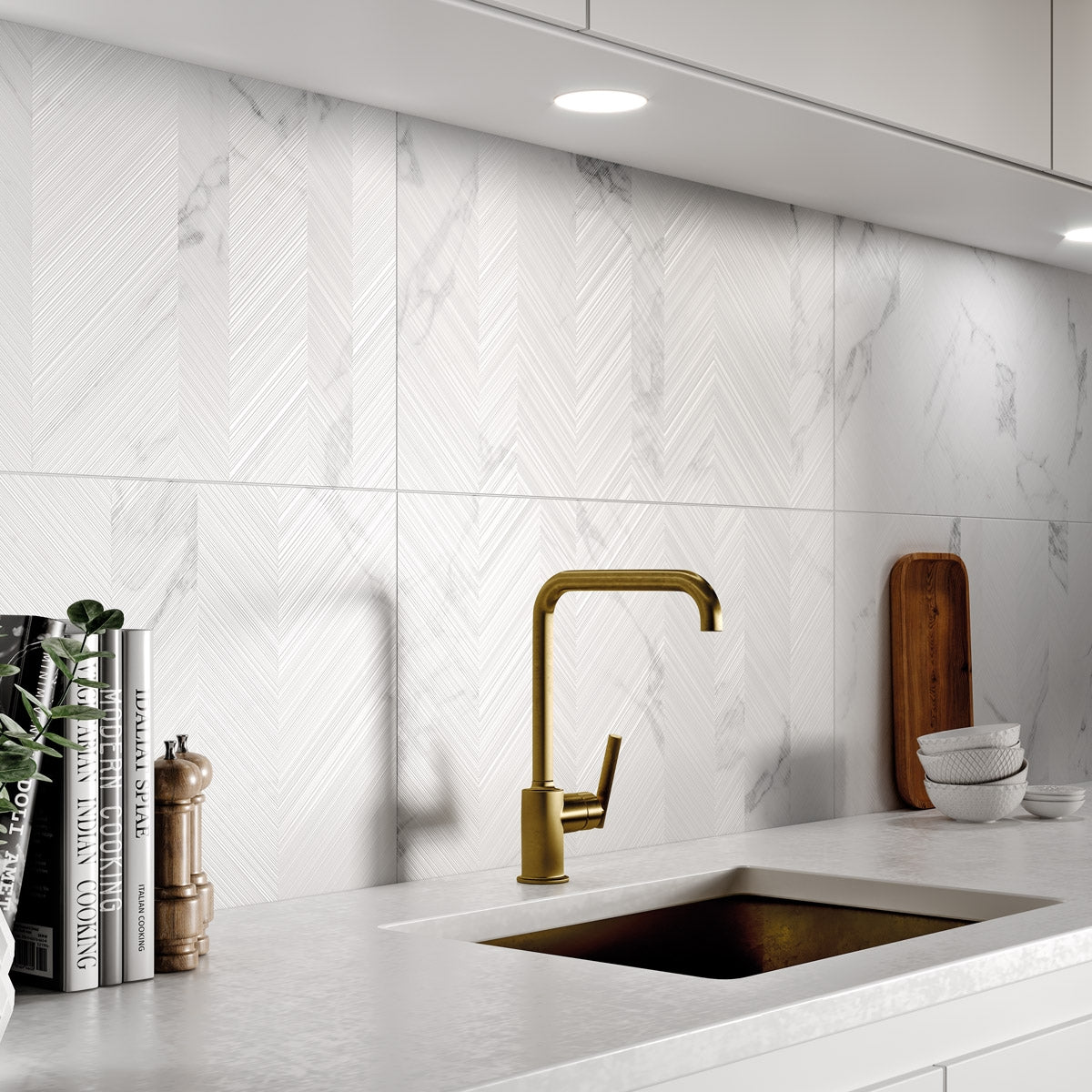 Celine White Decor - Carrara Marble Effect Bathroom Floor & Wall Tiles  - 32 x 62.5 cm, Porcelain