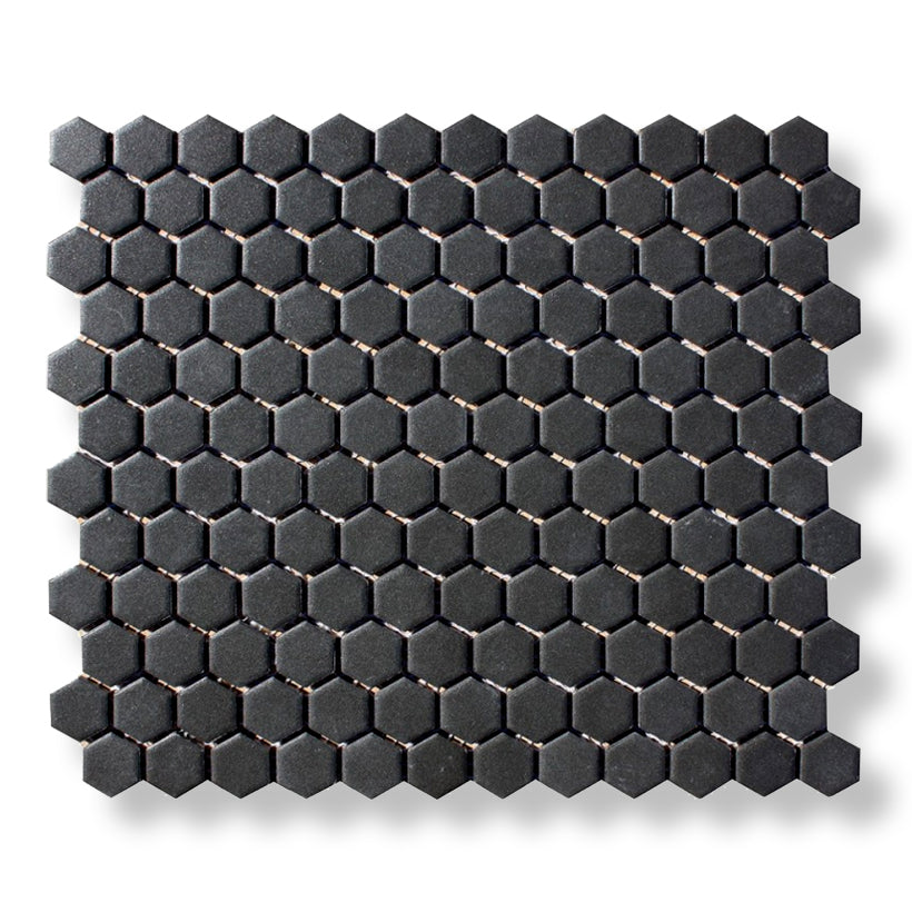 Microhex Black - Matt Hexagon Mosaic Tile for Honeycomb Walls or Floors - 26 x 30 cm, Porcelain