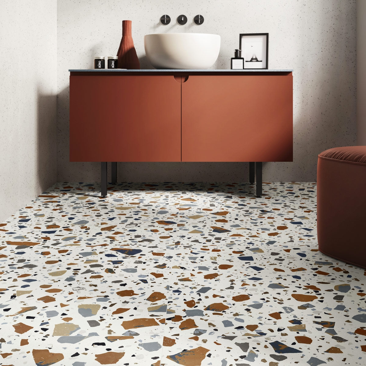 Flecks White - XL Terrazzo Multicolour Wall & Floor Tiles for Kitchens, Bathrooms & Living Areas - 90 x 90 cm - Matt Porcelain