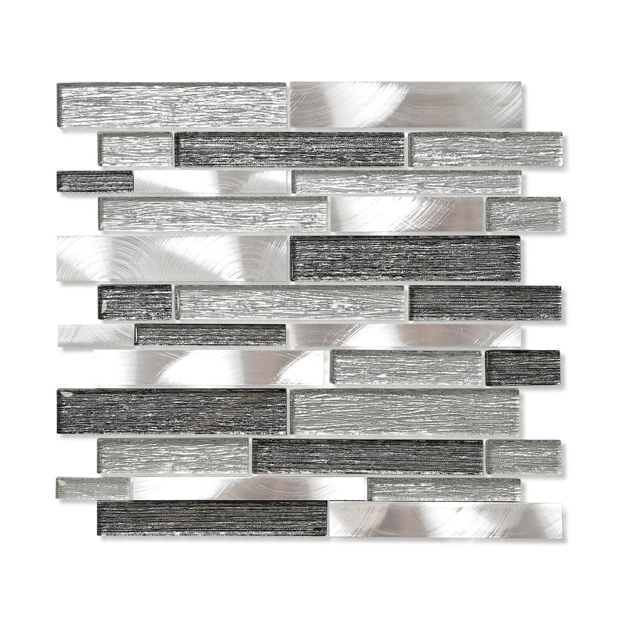 Offset Grey Mix - Grey Metal & Glass Mosaic Tiles for Kitchen Splashbacks & Bathroom Feature Walls - 30 x 30 cm