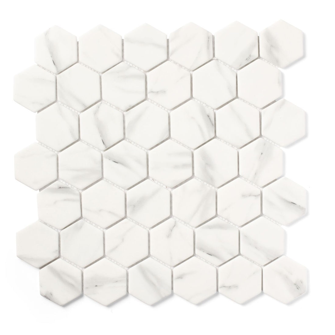 Hamptons Hexagon - Luxury White Marble Effect Mosaic Tiles - 30 x 30 cm for Bathrooms, Kitchens, Walls & Floors, Glass