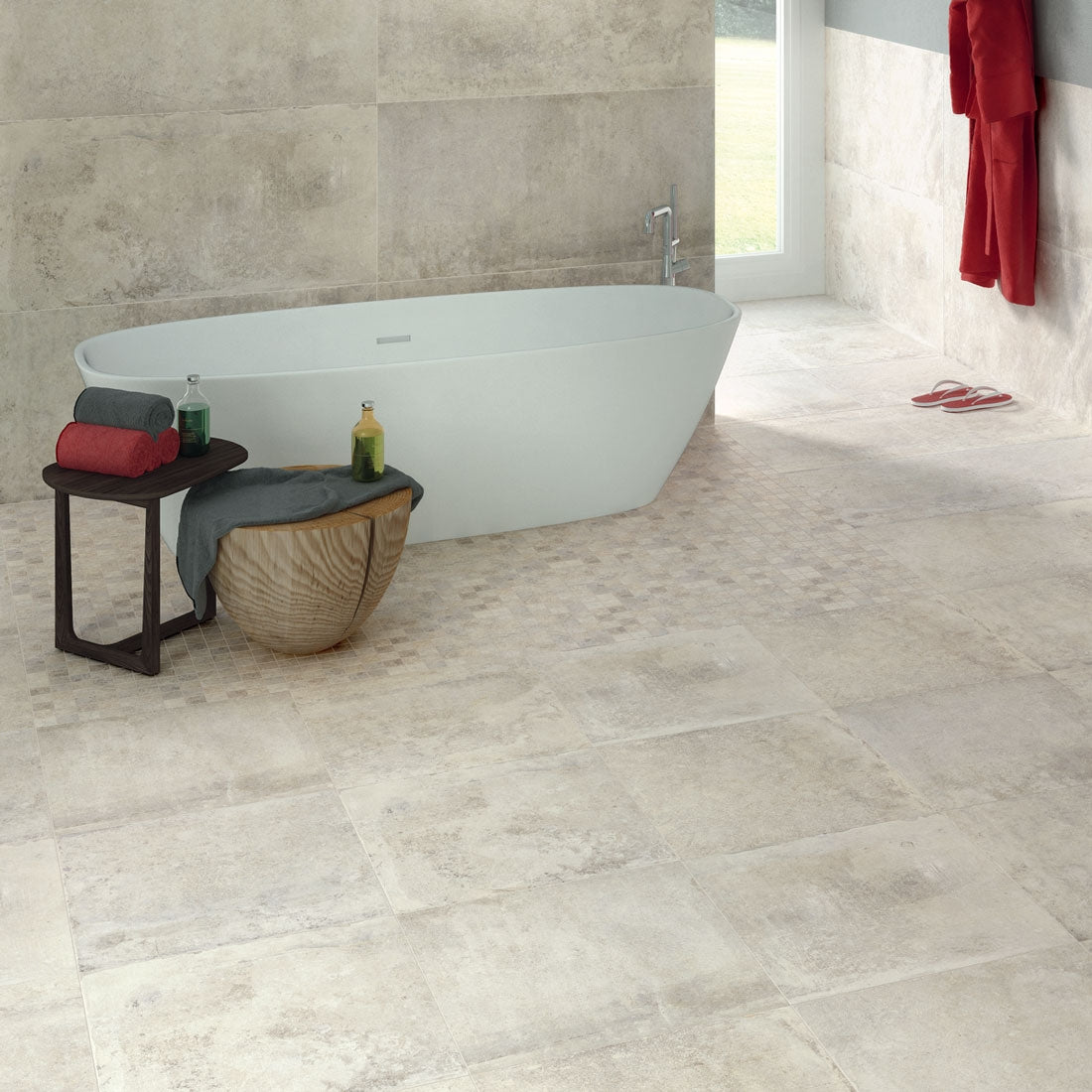 Horizon White 80 x 80 cm - XL Stone Effect Floor Tiles for Kitchens & Living Rooms - Porcelain, Matt