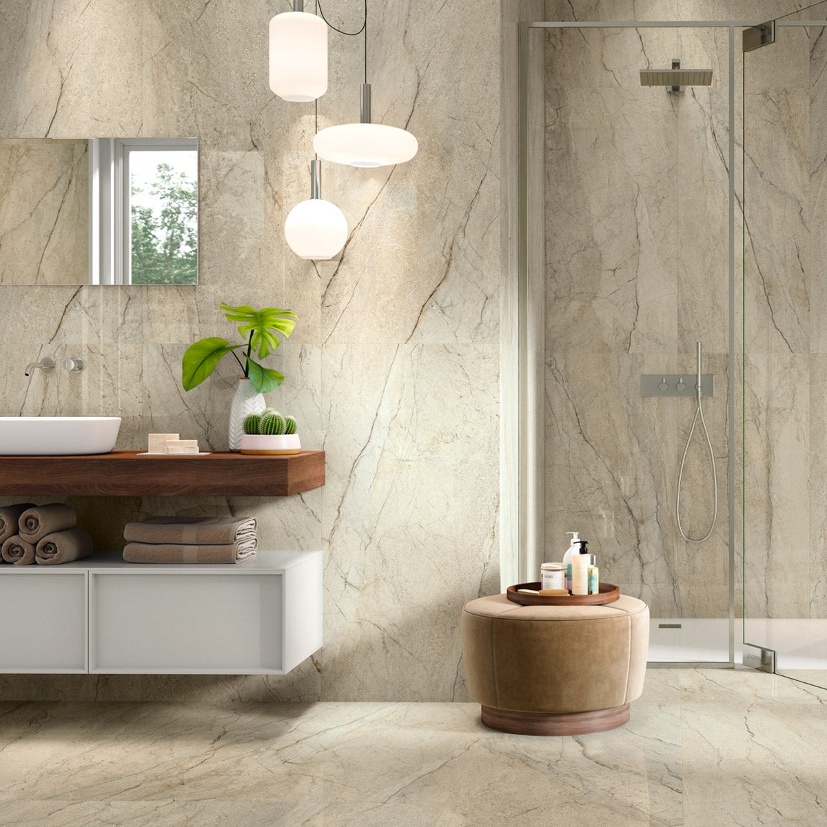 Imperial Marble - XL Polished Beige Marble Effect Bathroom Wall & Floor Tiles - 60 x 120 cm, Porcelain