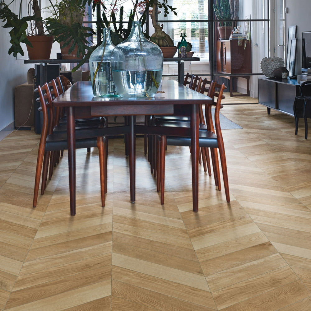 Chevron Oak - Wood Effect Floor Tiles - 11 x 54 cm for Bathrooms, Kitchens & Hallways, Parquet Style, Porcelain