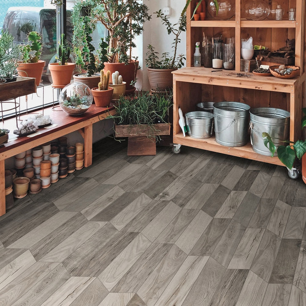 Grey wood online flooring kitchen