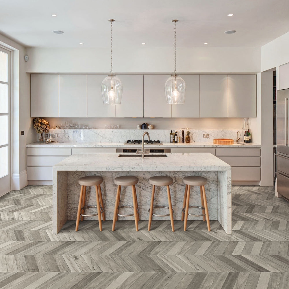 Chevron Grey - Wood Effect Floor Tiles - 11 x 54 cm for Bathrooms, Kitchens & Hallways, Parquet Style, Porcelain