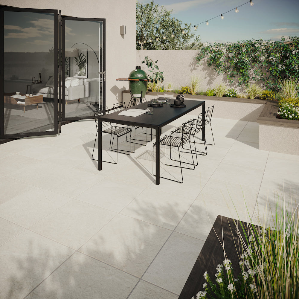 Midlake White 60 x 60 cm - Slate Effect Outdoor Porcelain Paving Tiles for Patios & Gardens - 20mm