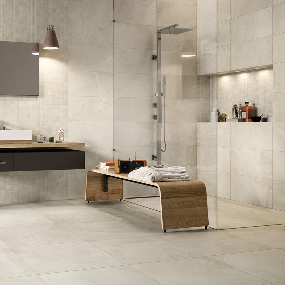 Midlake White 30 x 60 cm - Slate Effect Porcelain Wall & Floor Tiles for Bathrooms & Kitchens -  Riven Texture