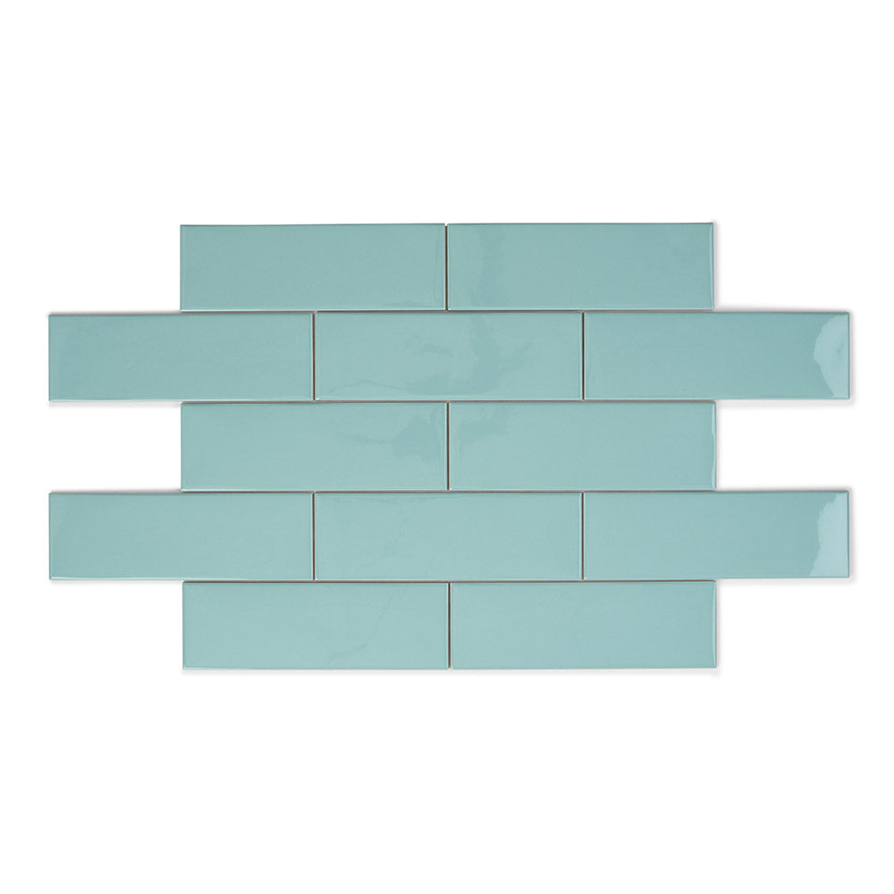 Bon Ton Teal - Green Modern Kitchen & Bathroom Wall Tiles - 10 x 30 cm - Gloss Ceramic