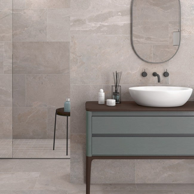 Neptune Ash 45 x 90 cm - XL Grey Porcelain Floor Tiles for Kitchens & Living Rooms - Porcelain