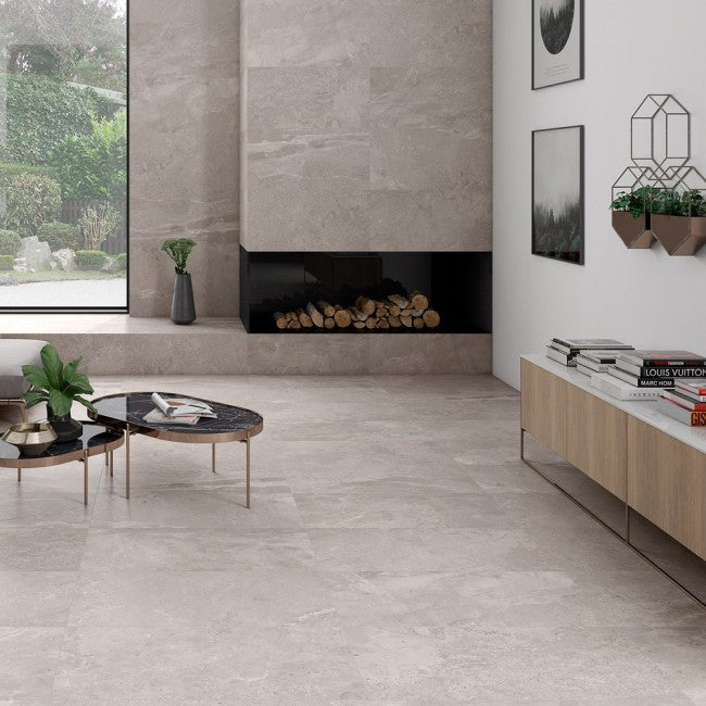 Neptune Ash 45 x 90 cm - XL Grey Porcelain Floor Tiles for Kitchens & Living Rooms - Porcelain