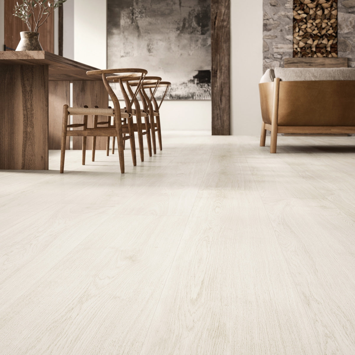 Nordic Pale - Large White Oak Wood Effect Floor Tiles - 20 x 120 cm for Bathrooms, Kitchens & Hallways, Porcelain Plank Tiles