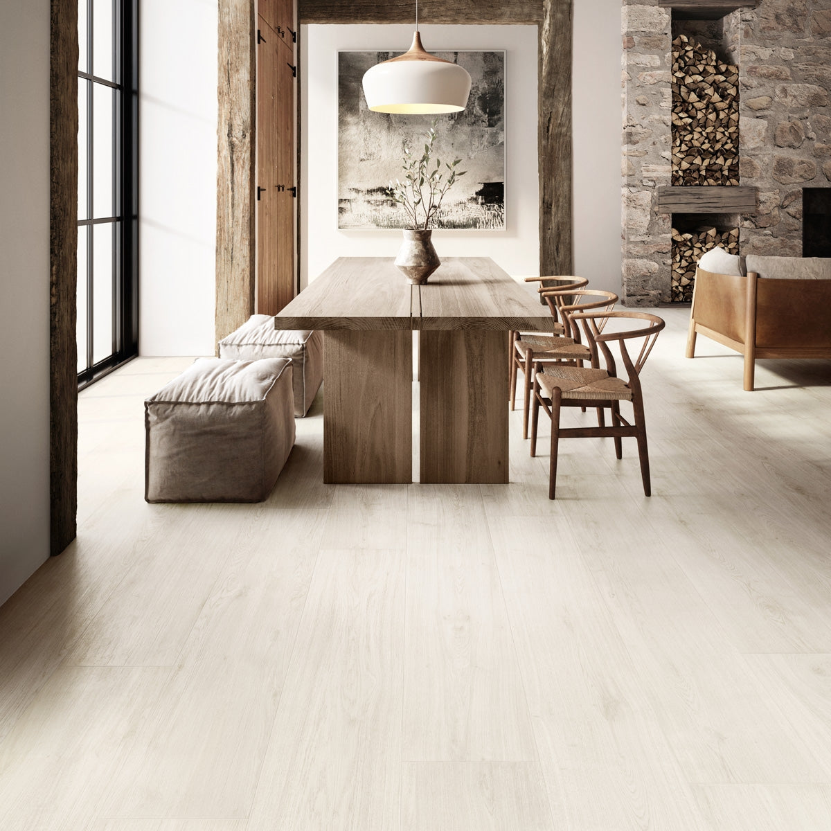 Nordic Pale - Large White Oak Wood Effect Floor Tiles - 20 x 120 cm for Bathrooms, Kitchens & Hallways, Porcelain Plank Tiles