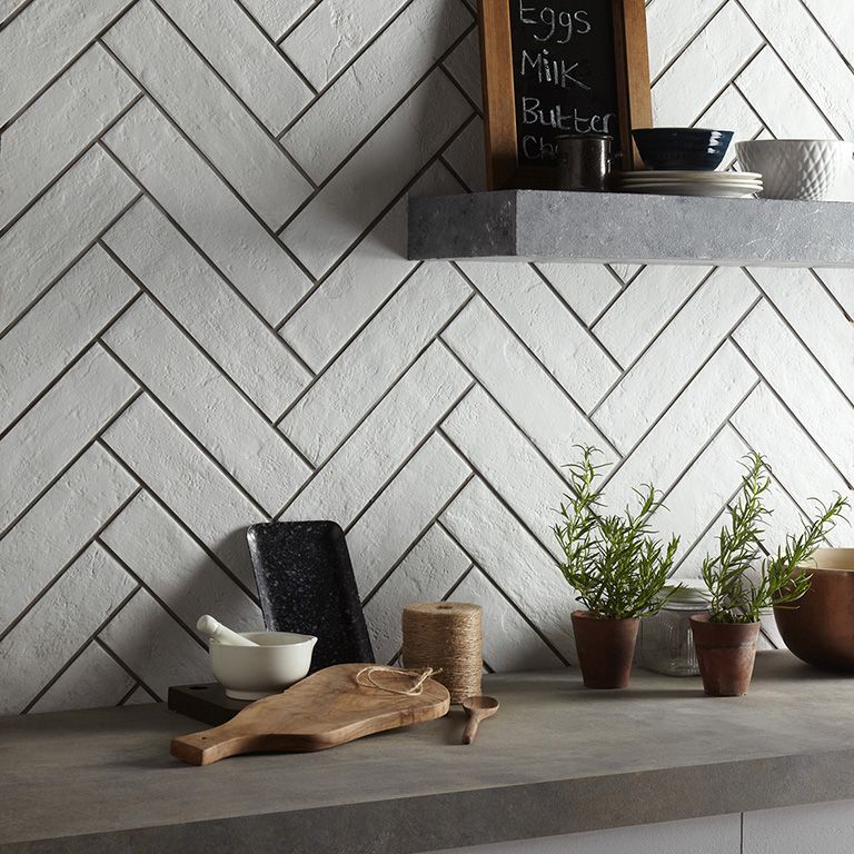 Brix White - Textured Brick Wall Tiles for Kicthen Splashback & Bathrooms - 7 x 31 cm - Porcelain