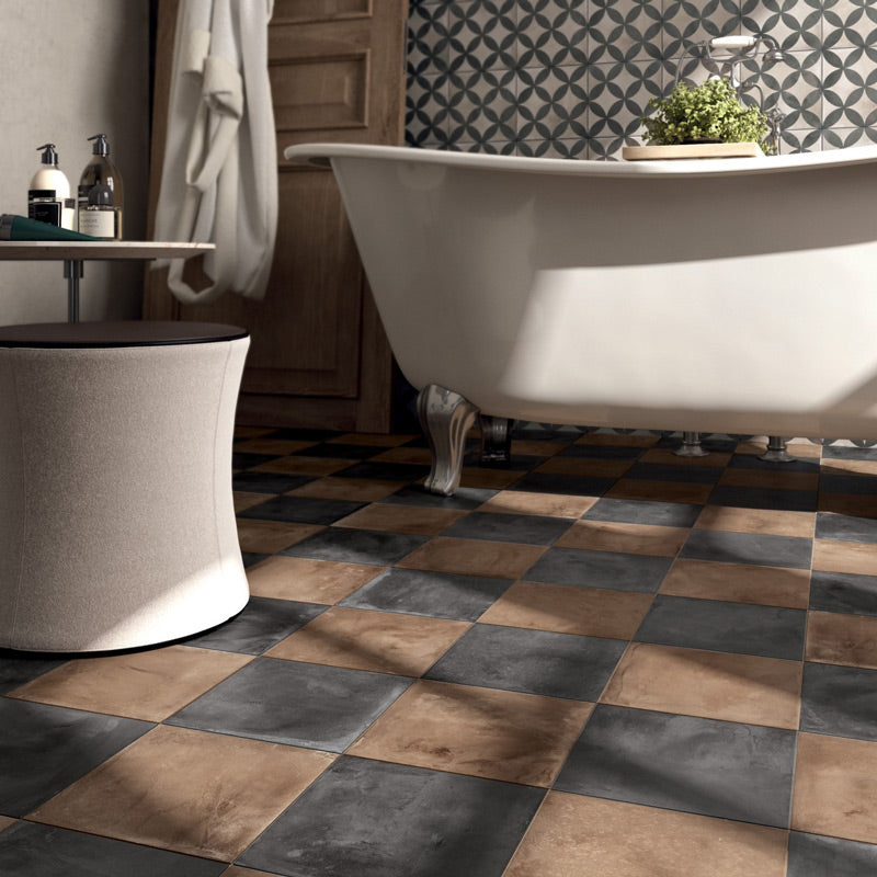 Cotto Black - Geometric Encaustic Grey Tiles for Kitchens, Bathrooms & Hallways - 20 x 20 cm - Matt Porcelain