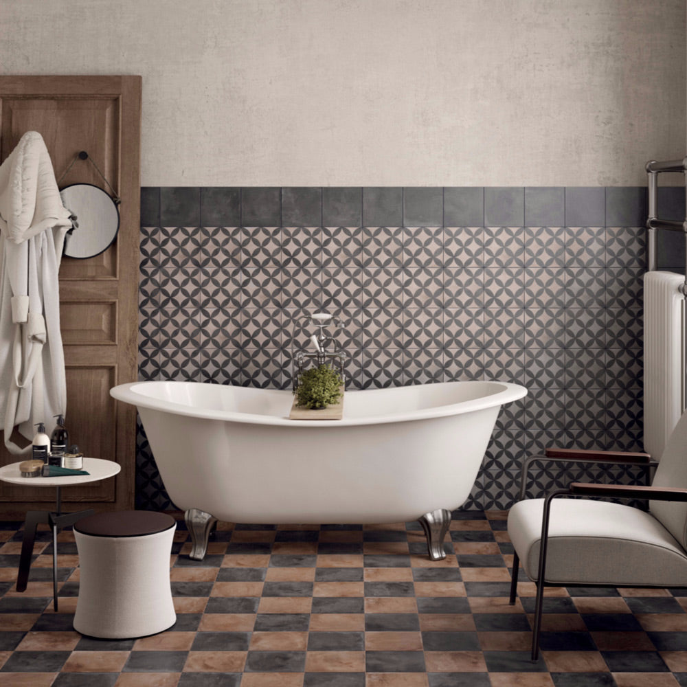 Cotto Astro - Geometric Encaustic Grey Tiles for Kitchens, Bathrooms & Hallways - 20 x 20 cm - Matt Porcelain