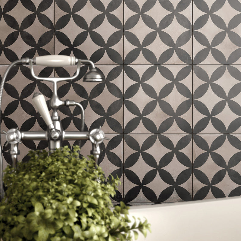 Cotto Astro - Geometric Encaustic Grey Tiles for Kitchens, Bathrooms & Hallways - 20 x 20 cm - Matt Porcelain