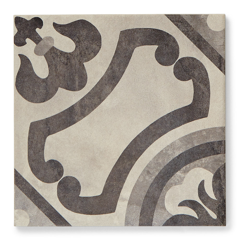 Cotto Fiore - Geometric Encaustic Grey Tiles for Kitchens, Bathrooms & Hallways - 20 x 20 cm - Matt Porcelain