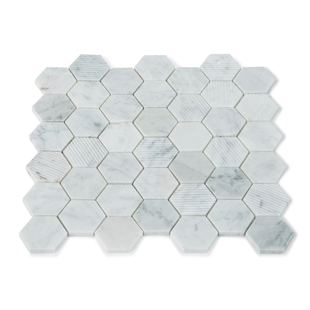 Fairmont Carrara Mosaic - Luxury, White Marble Effect Tiles - 30 x 30 cm for Bathrooms, Kitchens, Walls & Floors, Stone