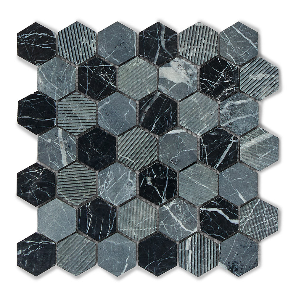 Fairmont Midnight Mosaic - Luxury, Black Marble Effect Tiles - 30 x 30 cm for Bathrooms, Kitchens, Walls & Floors, Stone