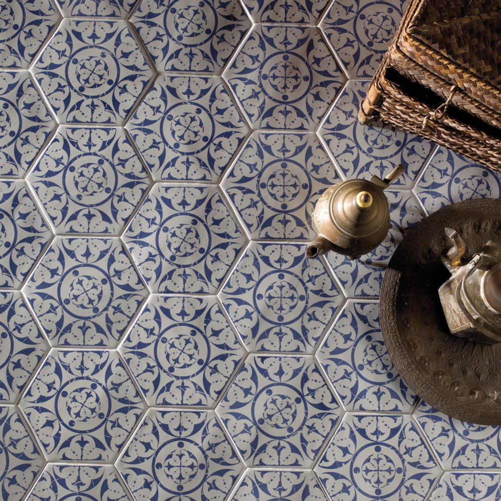 Seville Persian Blue - Moroccan Hexagon Patterned Tiles for Kitchen & Bathroom Walls & Floors -15 x 15 cm