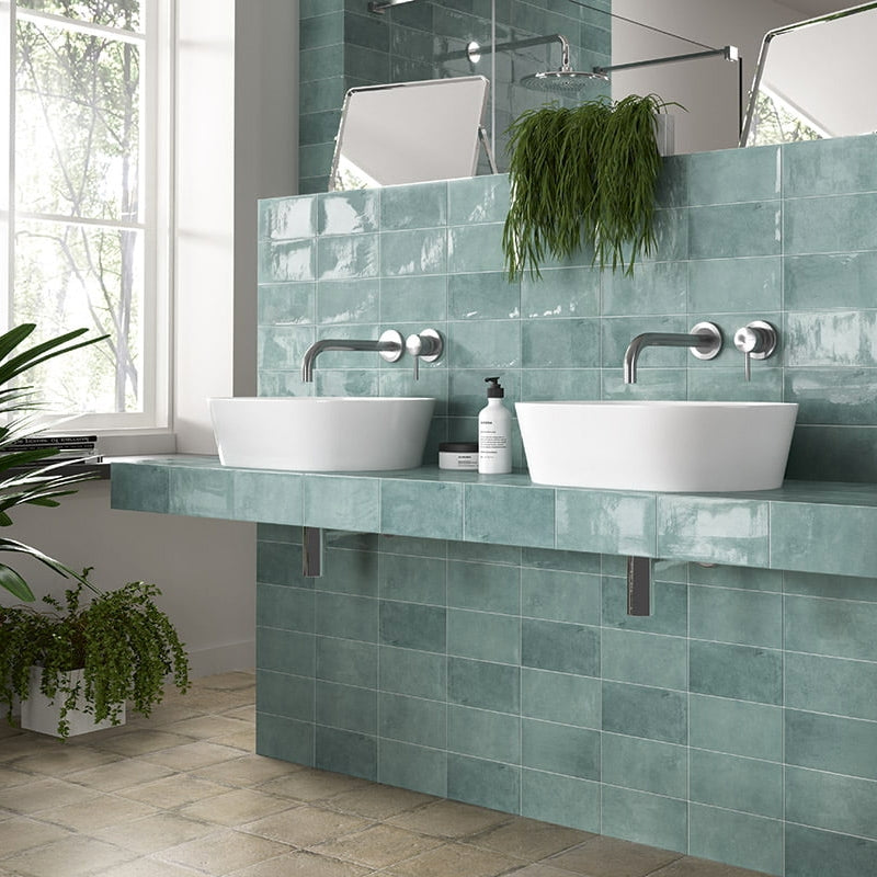 Soulful Emerald - Green Vintage Subway Wall Tiles for Kitchen Splashbacks & Bathrooms -10 x 20 cm