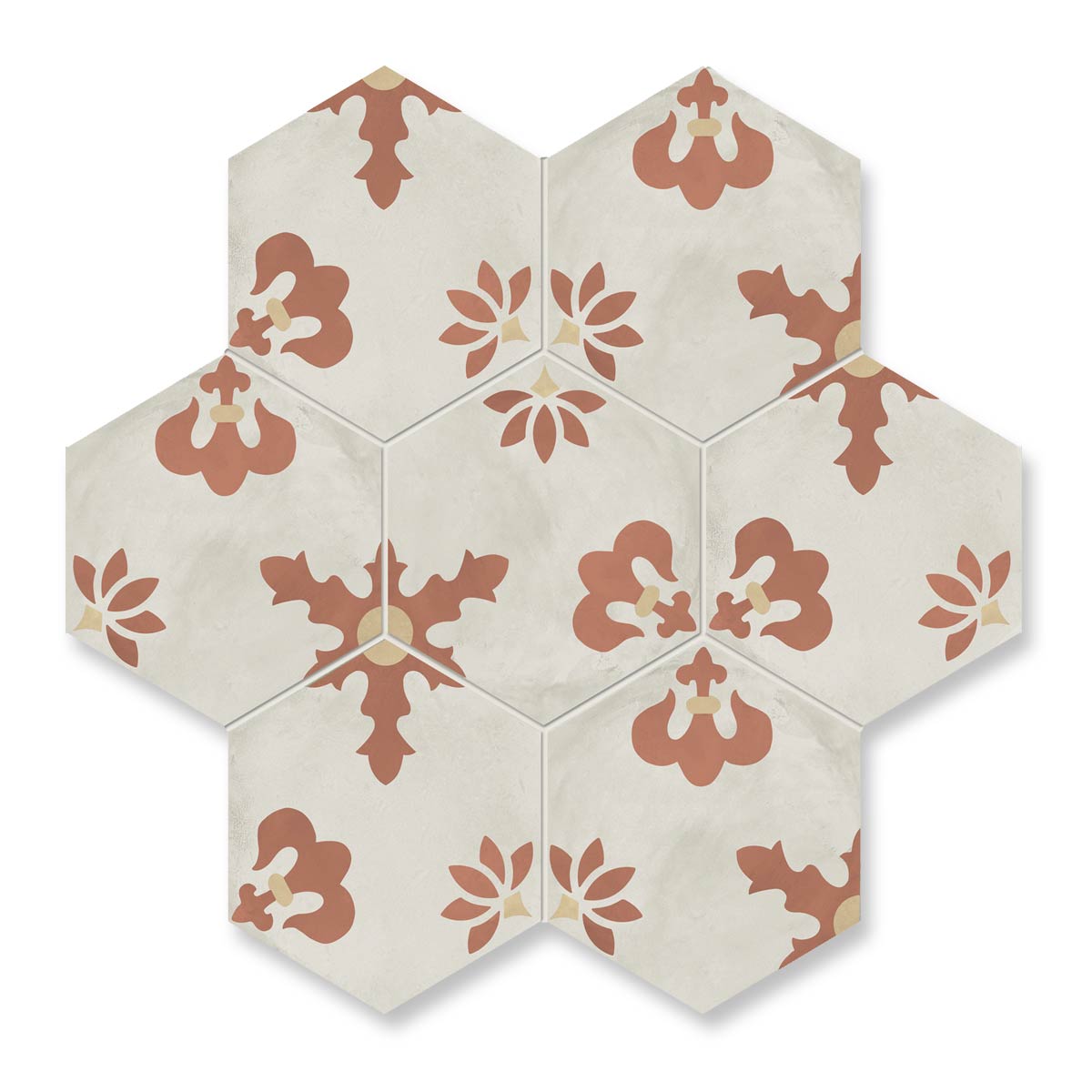 Sunset Lily - Flower Patterned Hexagon Tiles for Kitchen Splashbacks & Bathroom Feature Walls  - 21.6 x 25 cm - Porcelain