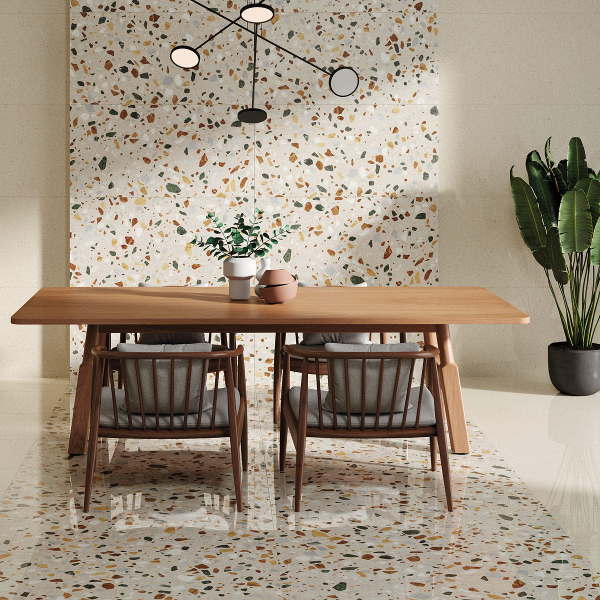 Terrazzo Polished XL - Large Terrazzo Floor Tiles 60 x 120 cm for Kitchens, Living Rooms & Bathrooms - Porcelain