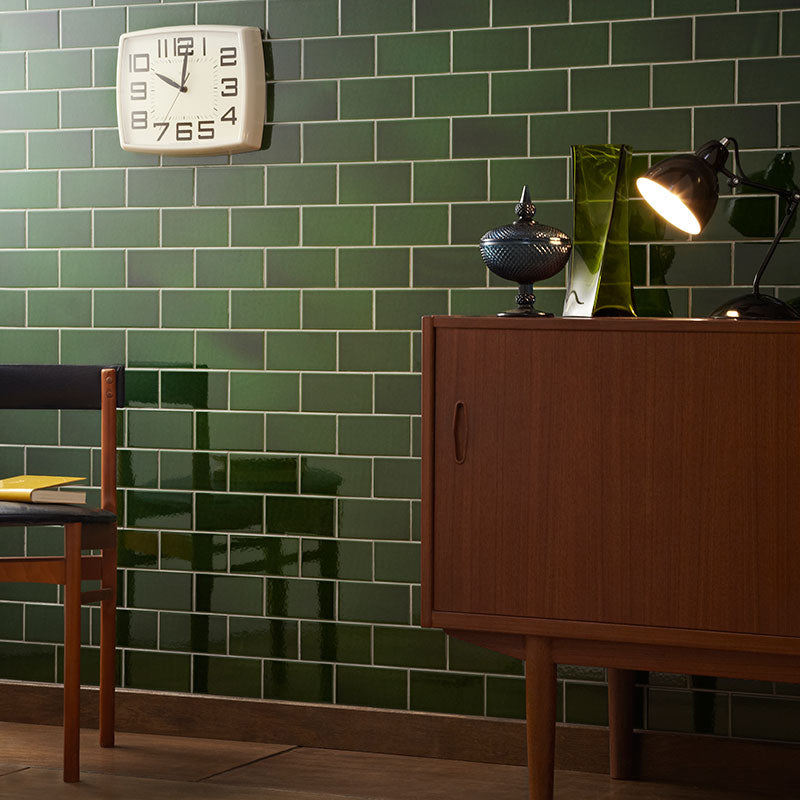 Albert's Racing Green - Gloss, Crackle Glaze Victorian Wall Tiles - 7.5 x 15 cm for Bathrooms, Kitchens & Fireplaces, Ceramic