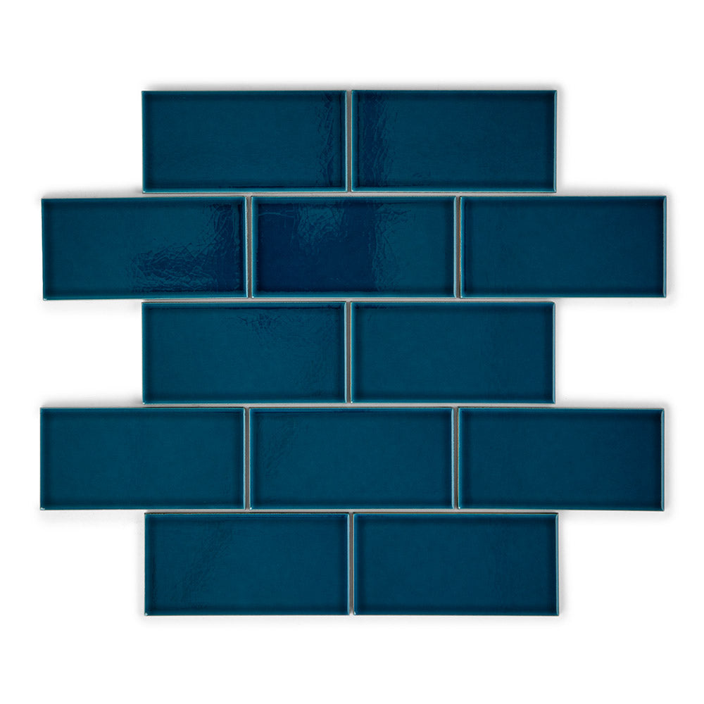 Albert's Peacock Blue - Gloss ,Crackle Glaze Victorian Wall Tiles - 7.5 x 15 cm for Bathrooms, Kitchens & Fireplaces, Ceramic