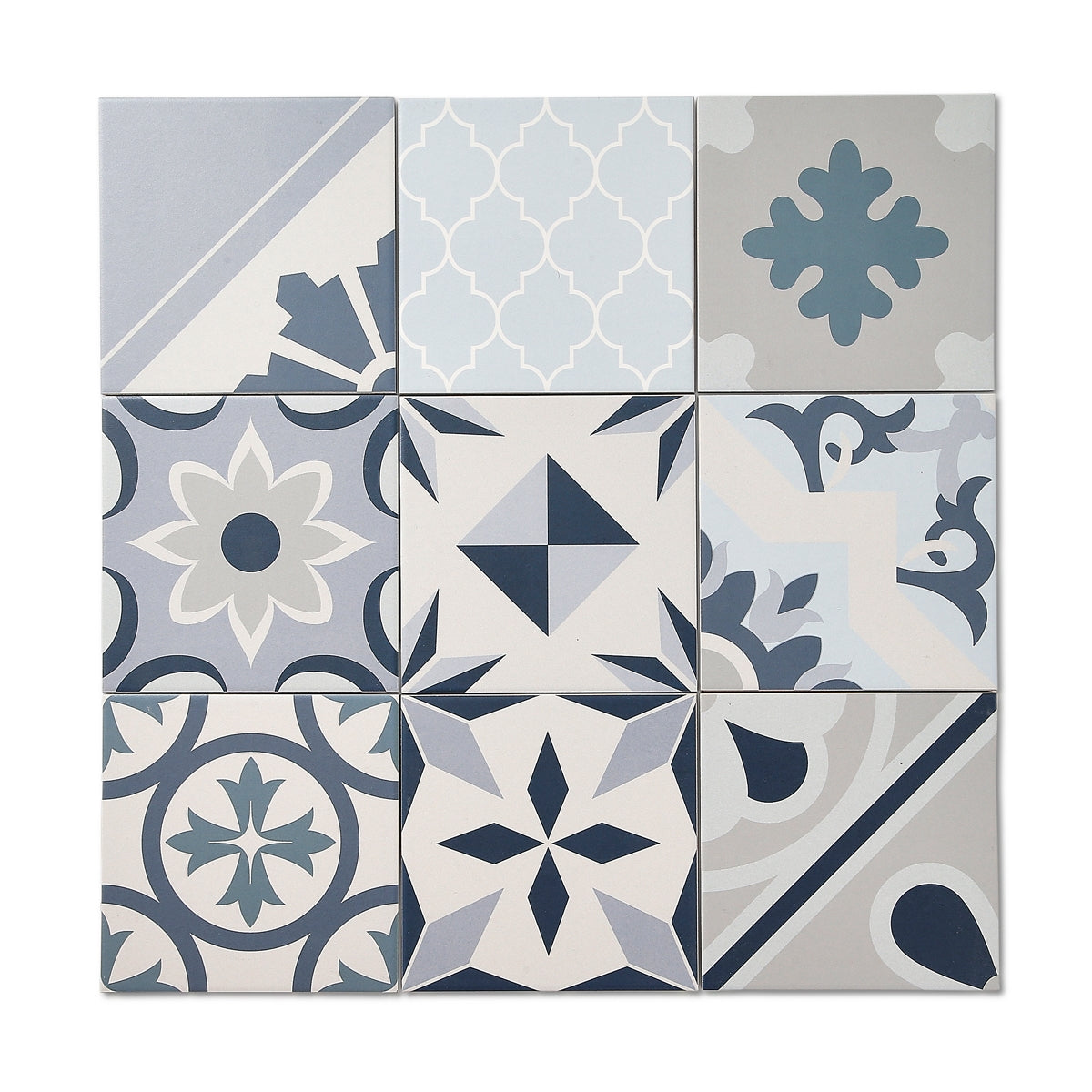 Saigon Blue - Patchwork Encasutic Floor Tiles for Kitchens & Bathrooms - 16.5 x 16.5 cm - Porcelain